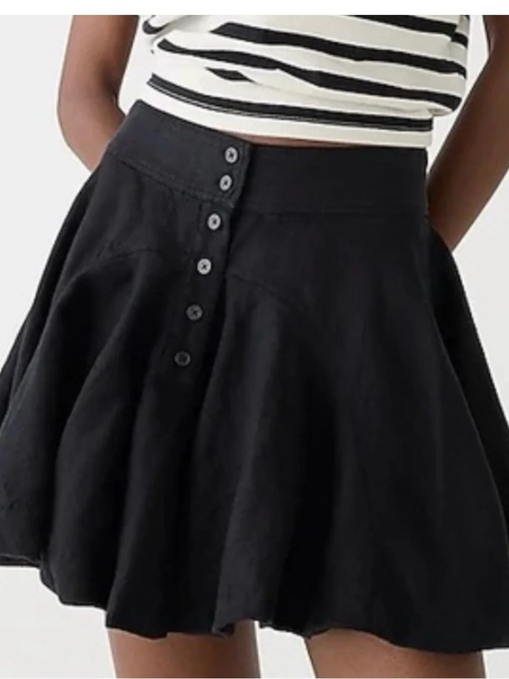 J.CREW Black Button-Front Flared Mini Skirt